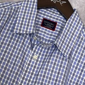 UNTUCKit Mens Medium Slim Fit Wrinkle Free Cotton Button Down Shirt Blue Check